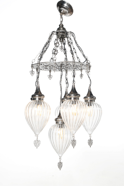 Chic Nickel Color Chandelier with 5 Special Pyrex Glasses